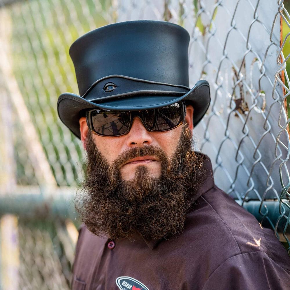 New American Hat Makers El Dorado-Unbanded Leather Top Hat, Black Finished-Unbanded