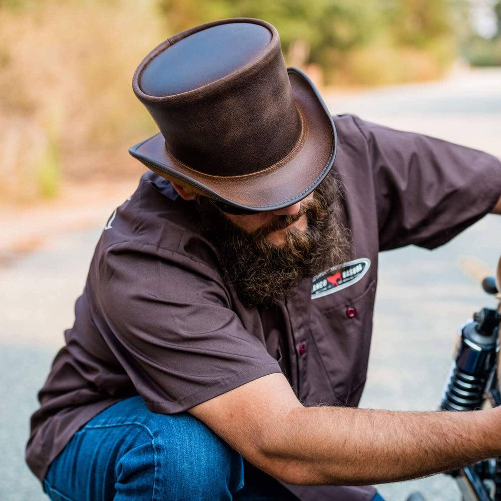 Mens leather top store hat