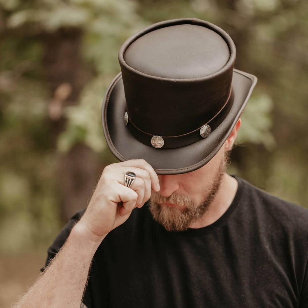 Handmade Genuine Cowhide Leather Top Hat For Men – Brown, Casual Western Style