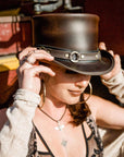 El Dorado Brown Leather Top Hat with SR2 Band by American Hat Makers