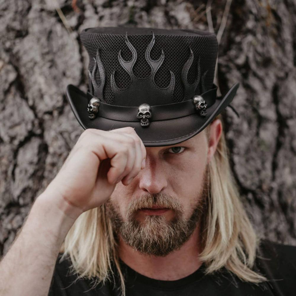 Flames Black Mesh Leather Top Hat by American Hat Makers