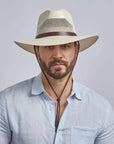 A man wearing Mens Florence Cream Wide Brim Straw Sun Hat on a front view