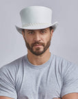 A man wearing Ghost Rider White Leather Top Hat 
