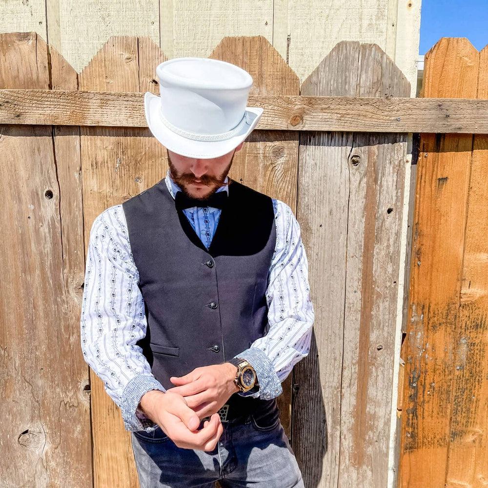 Leather Top Hat - The Mens White Ghost Rider – American Hat Makers