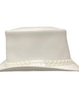 A side view of a Ghost Rider White Leather Top Hat 
