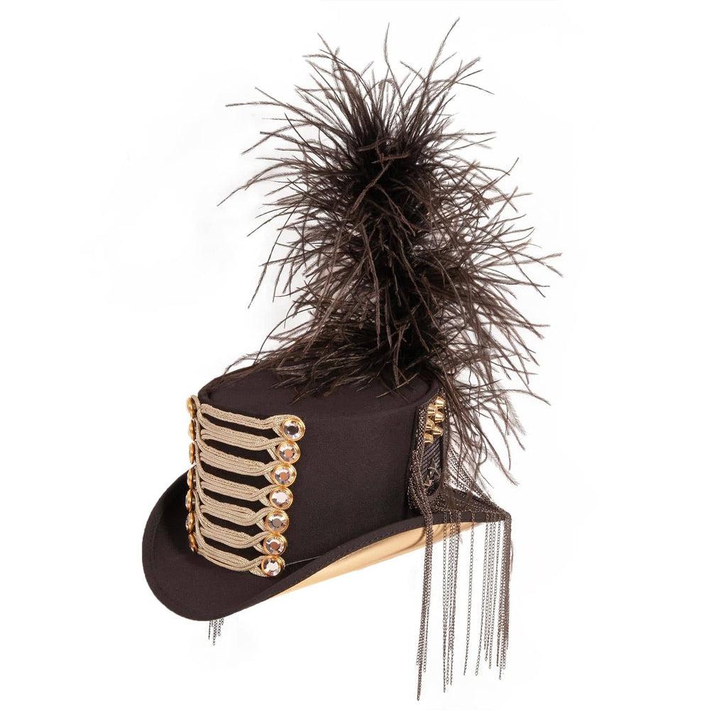 An angled view of Black Glam Soldier Leather Top Hat 