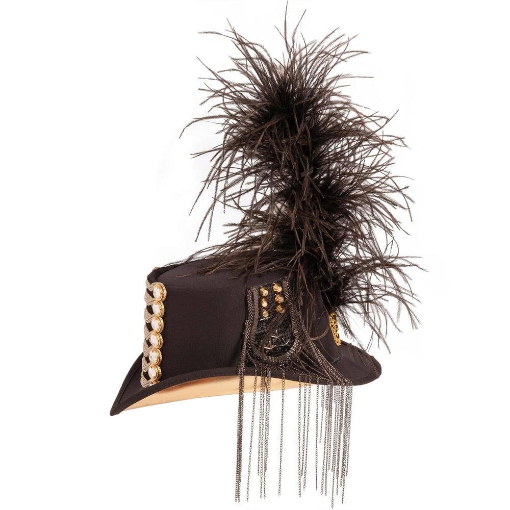 A side view of Black Glam Soldier Leather Top Hat 