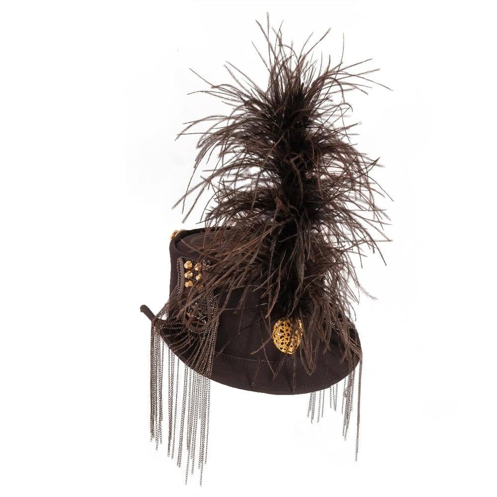 A back view of Black Glam Soldier Leather Top Hat 