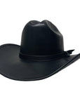 An angle view of Gorge Leather Cattleman Black Cowboy Hat 