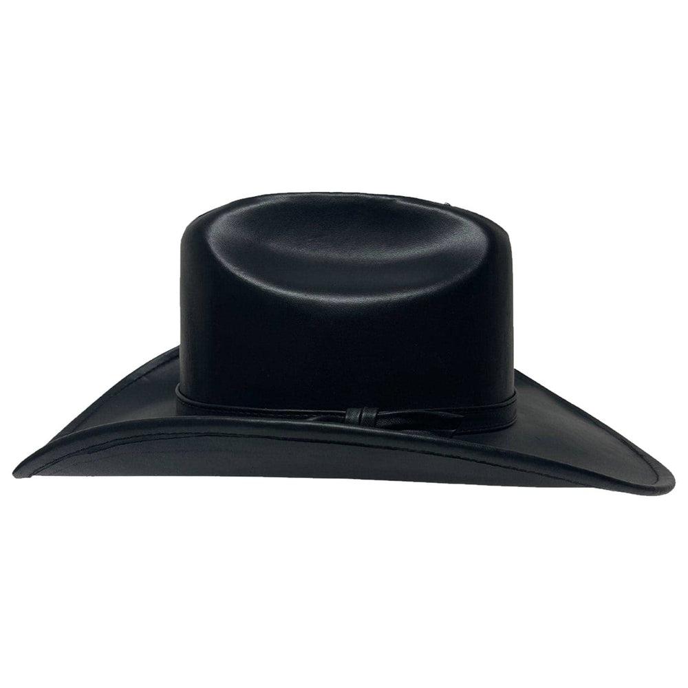 A side view of Gorge Leather Cattleman Black Cowboy Hat 