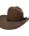 An angle view of a Gorge Leather Cattleman Brown Cowboy Hat