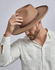 A man wearing Hudson Bark Felt Fedora Hat 