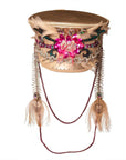 A front view of a Lola Silver Burning Man Hat 