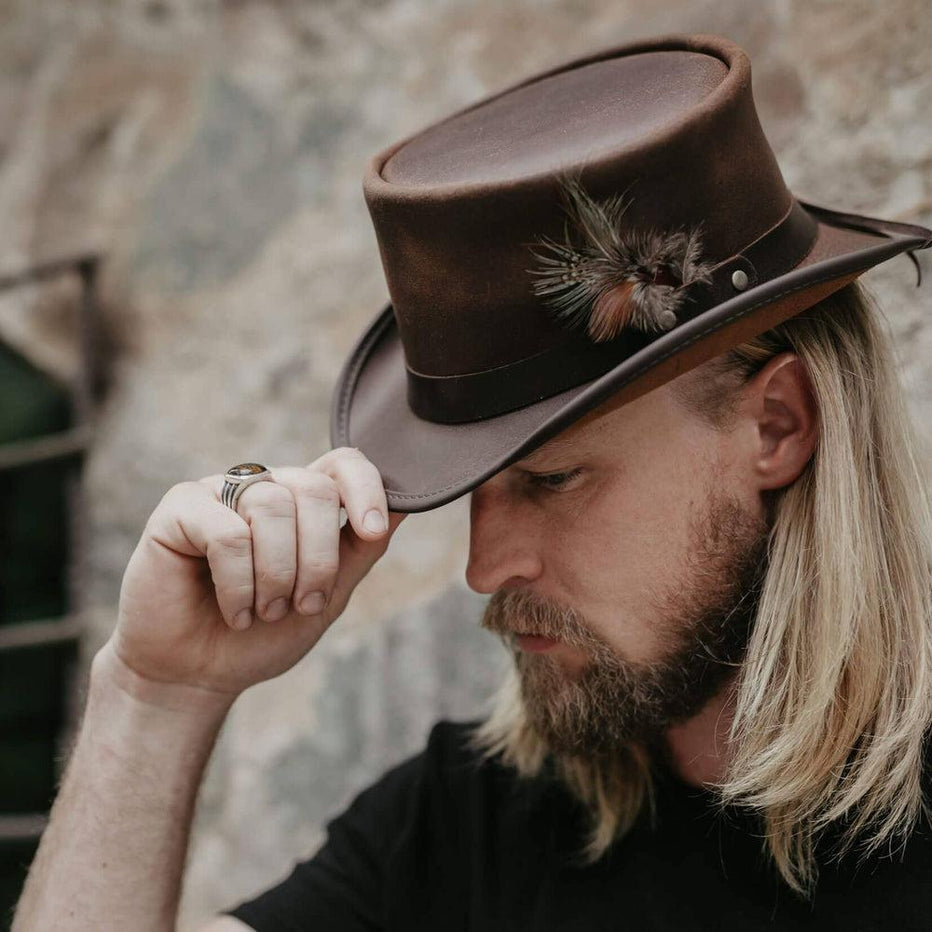 Marlow | Mens Leather Top Hat with LT Hat Band – American Hat Makers