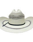 A back view of a Ponderosa Cream Wide Brim Straw Hat 