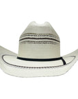 A front view of a Ponderosa Cream Wide Brim Straw Hat
