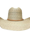 A front view of a Natural Vaquero Tejano Palm Cowboy Hat 