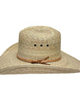 A side view of a Ringo Natural Vaquero Tejano Palm Cowboy Hat 