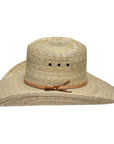 A side view of a Natural Vaquero Tejano Palm Cowboy Hat 