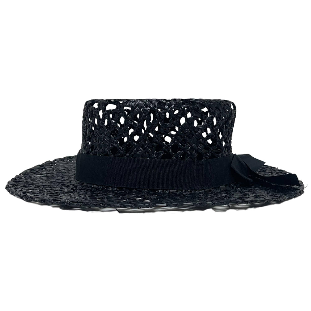 Side view of Saunter Black Straw Sun Hat 
