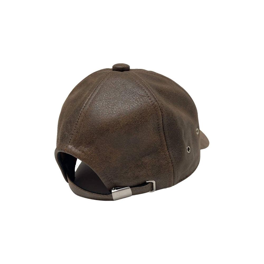 A back view of a Sidecar Brown Leather Cap for Women