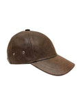 A side view of a Sidecar Brown Leather Cap 