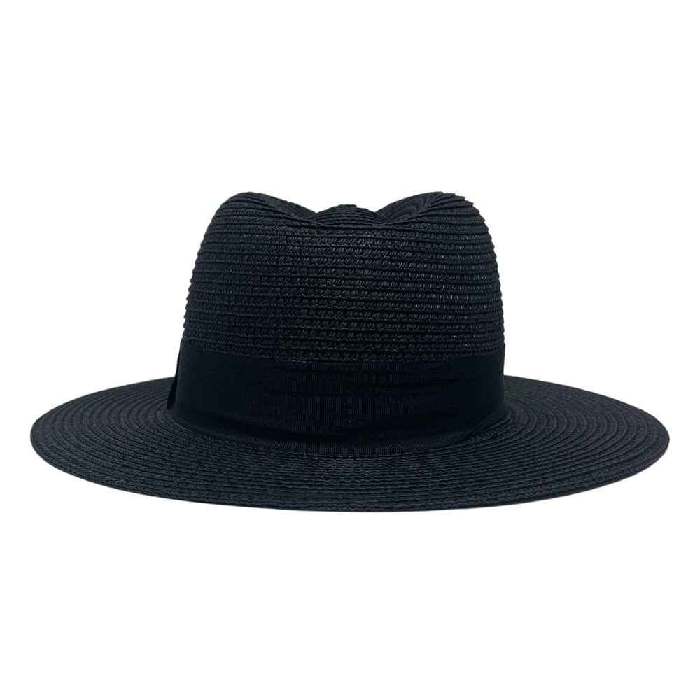A back view of a Sunday Black Straw Sun Hat