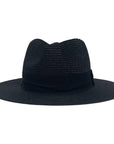 A front view of a Sunday Black Straw Sun Hat 
