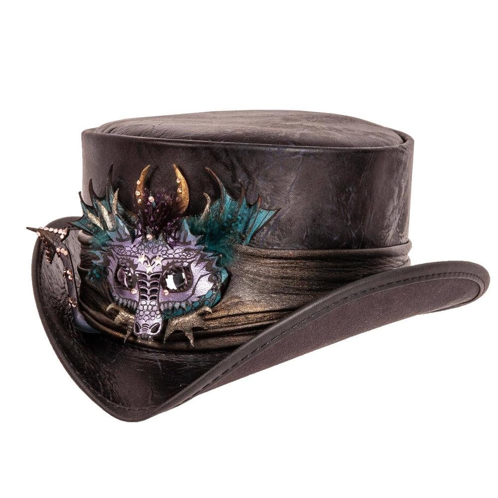 A tint dragon black top hat in an angle view