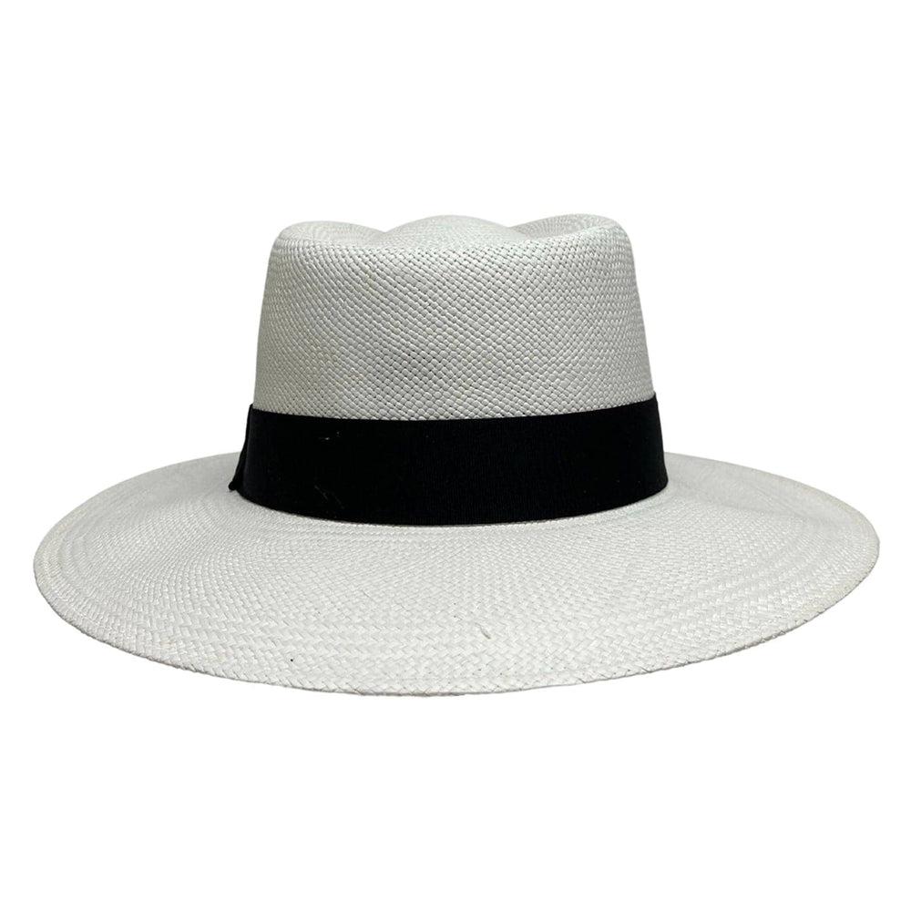 A back view of Medellin White Panama Straw Fedora Hat 