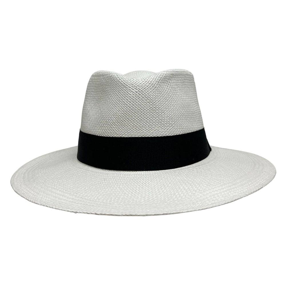 A front view of White Panama Fedora Hat 
