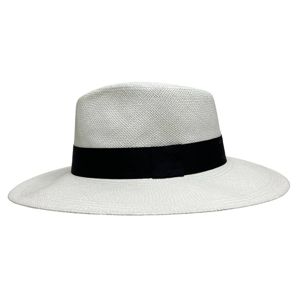 A side view of White Panama Fedora Hat 
