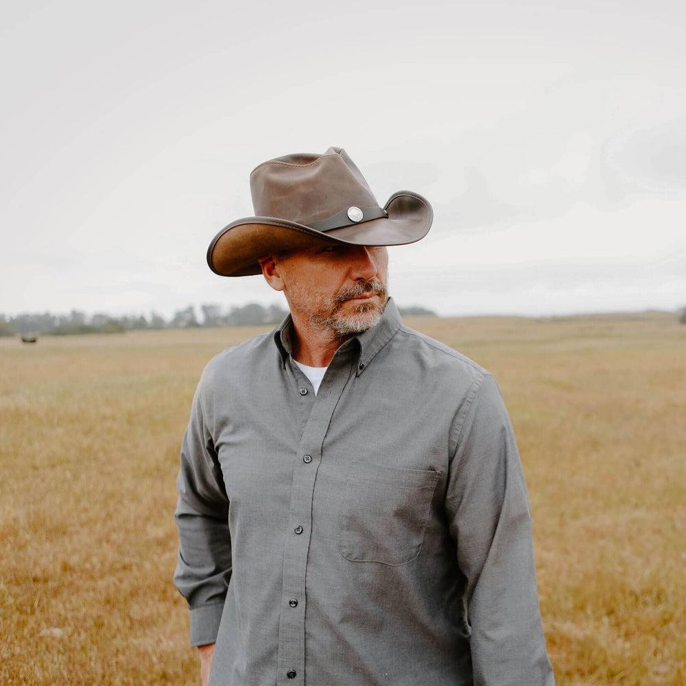 Western Chocolate Leather Cowboy Hat with 3&quot; Brim and 4&quot; Crown  by American Hat Makers - Hover