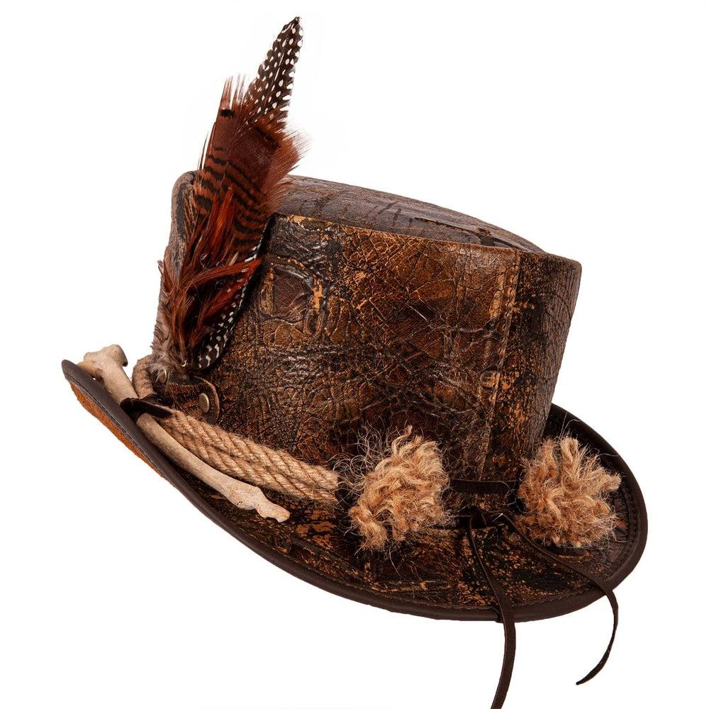 Wiccan Brown Leather Distressed Top Hat by American Hat Makers