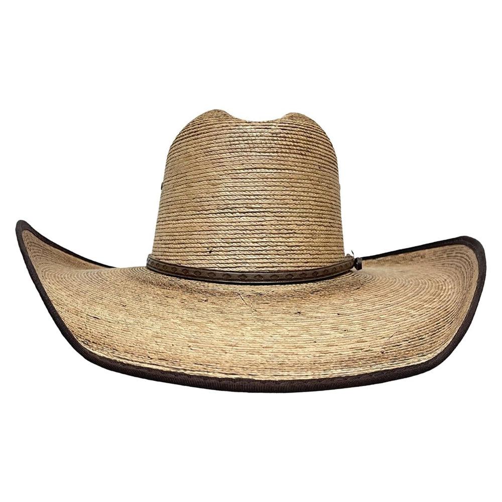  A front view of a Yuma Tan Straw Palm Cowboy Hat