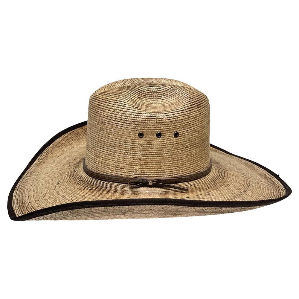 A side view of a Yuma Tan Straw Palm Cowboy Hat 