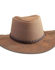 A front view of Breeze Bomber Brown Leather Mesh Sun Hat