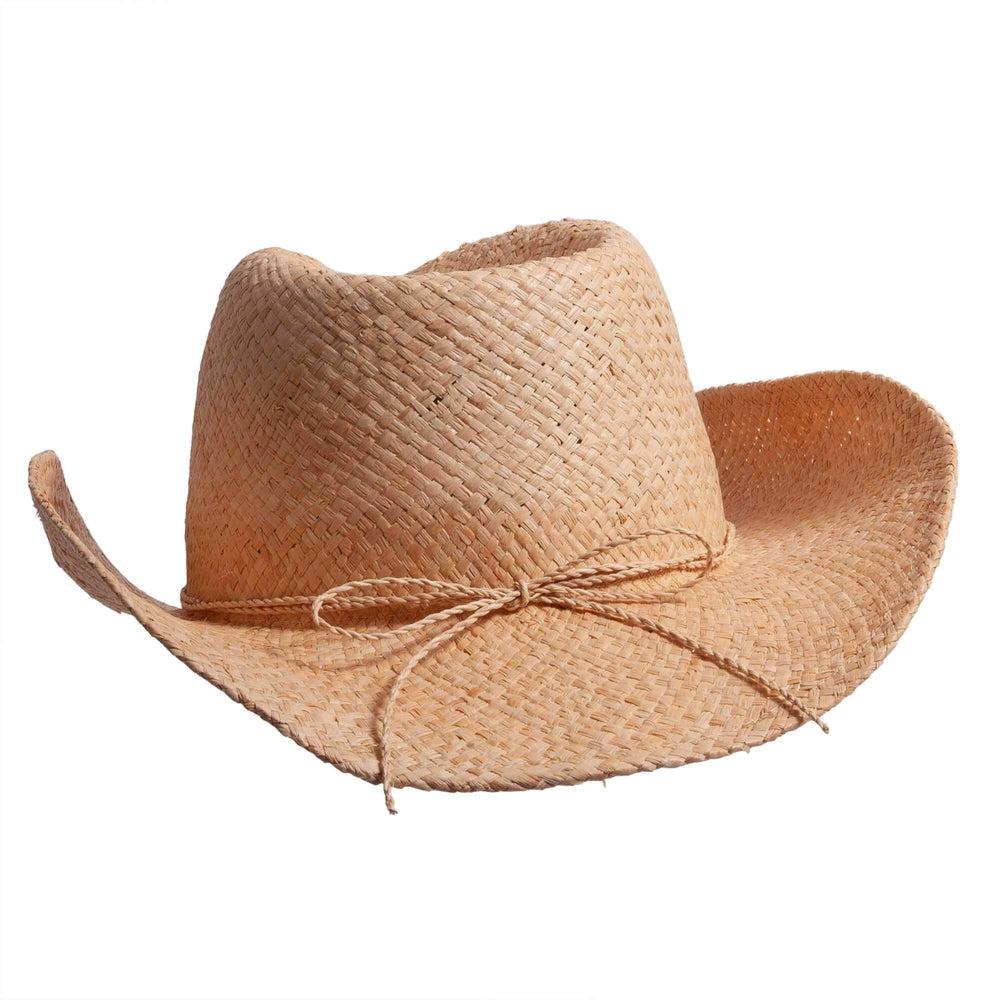 An angled front view of Belle brown straw hat 