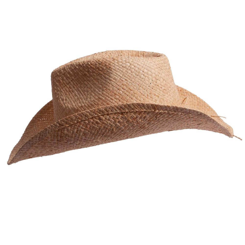 A side view of Belle brown straw hat 