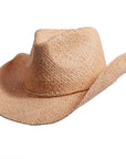 A left side view of Belle brown straw western hat 