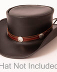 Blazer Buffalo Nickel Leather Brown Hat Band on a black top hat