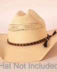 Bodie Brown Hat Band on a cream hat