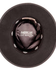 A bottom view of a Bondi black felt fedora hat