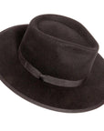 An angle view of Bondi black felt fedora hat