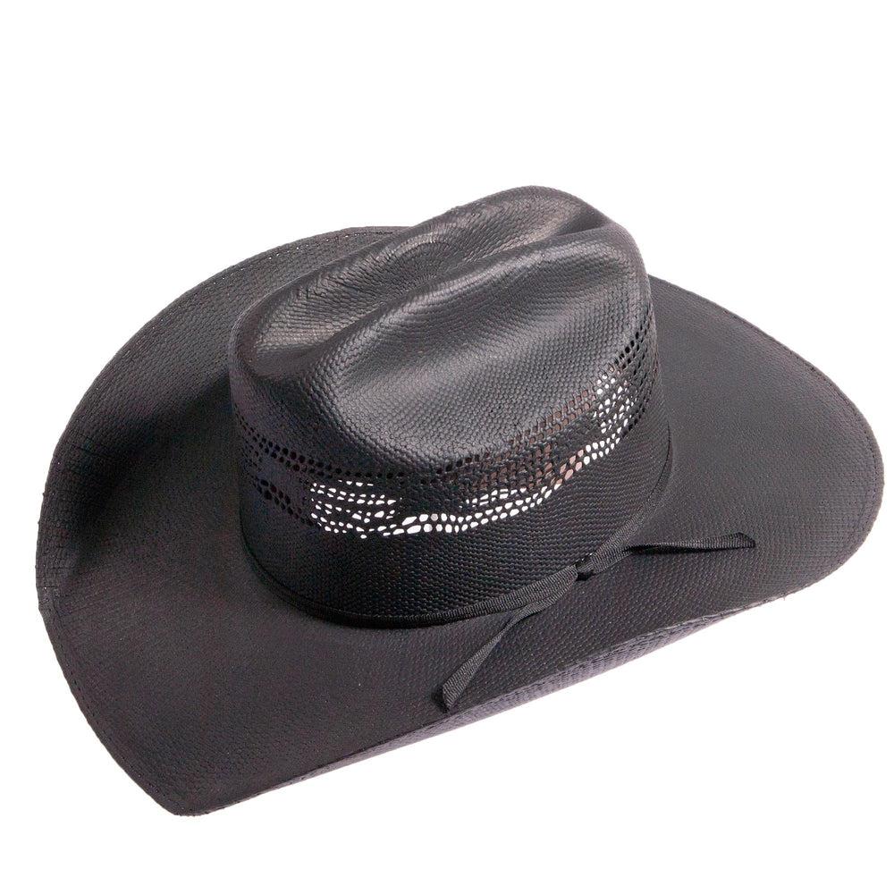 An angle left side view of bozeman black cowboy hat