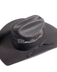 An angle left side view of bozeman black cowboy hat