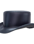 Unbanded Bromley Black Leather Top Hat by American Hat Makers