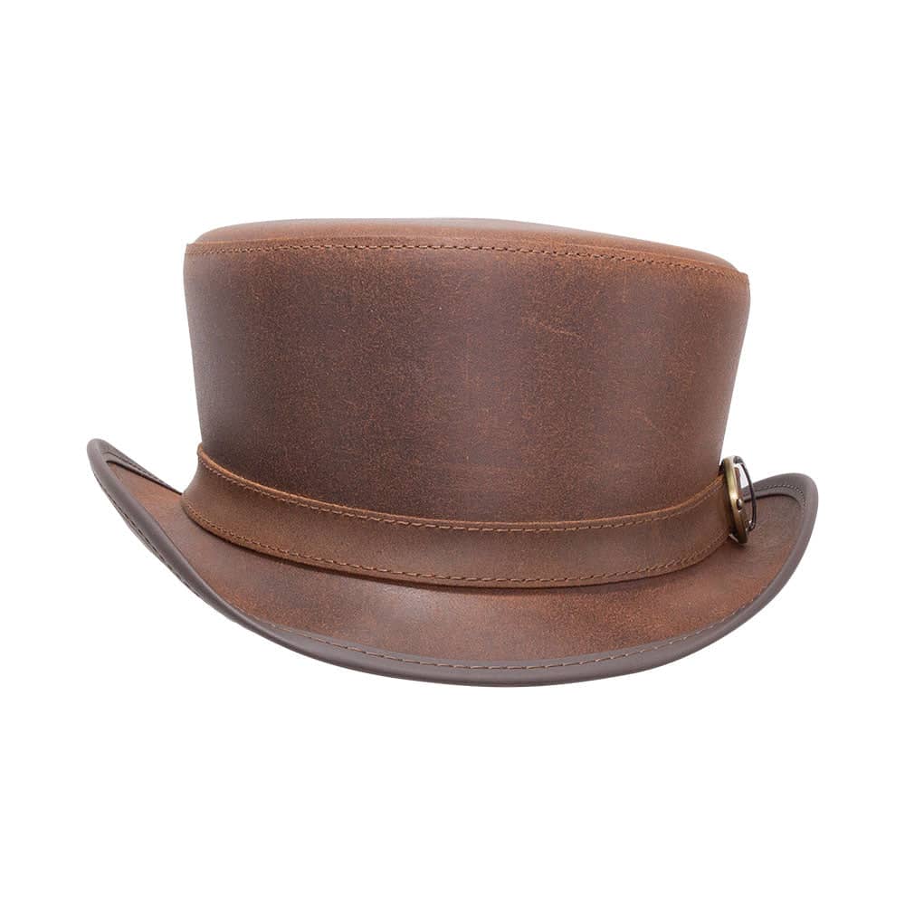 Bromley Brown Leather Top Hat with Carriage Band by American Hat Makers