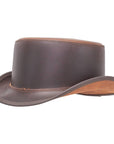 Unbanded Bromley Brown Leather Top Hat by American Hat Makers
