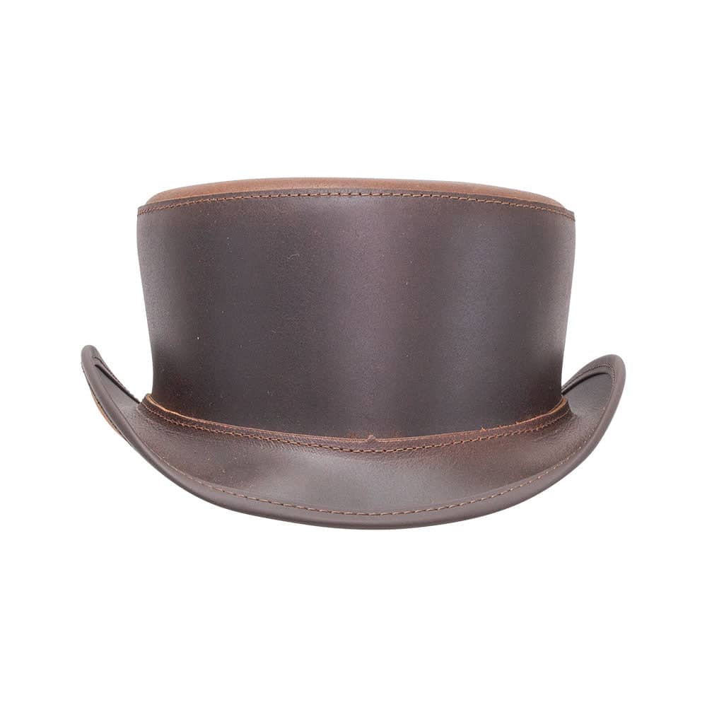 Unbanded Bromley Brown Leather Top Hat by American Hat Makers